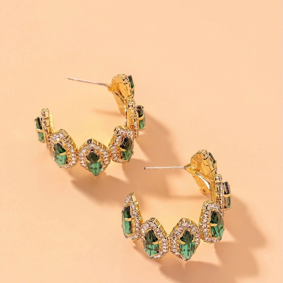 Gold plated Green hoop earrings - Picture 3 of 5